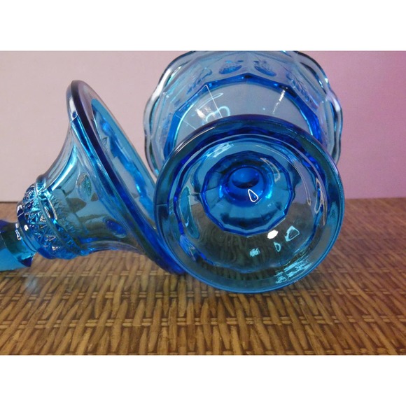Indiana Glass Tiara Colonial Blue Candy Compote Dish Strawberry Leaves Motif 9” - Picture 5 of 5